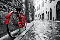 Schilderij - Rode fiets , Zwart wit rood , 3 maten , Wanddecoratie - thumbnail