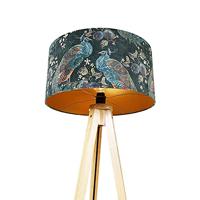 QAZQA Moderne vloerlamp hout stoffen kap pauw 50 cm - Tripod Classic - thumbnail