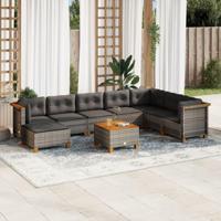 9-delige Loungeset met kussens poly rattan grijs - thumbnail