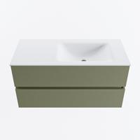 MONDIAZ VICA 100cm badmeubel onderkast Army 2 lades. Wastafel CLOUD rechts zonder kraangat, kleur Talc. - thumbnail