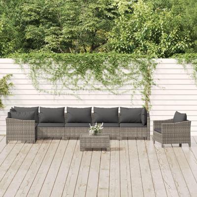 8-delige Loungeset met kussens poly rattan grijs