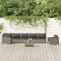 8-delige Loungeset met kussens poly rattan grijs - thumbnail