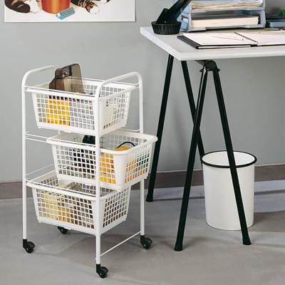 Metaltex opbergrek met wielen + 3 manden 30x38x68 cm wit