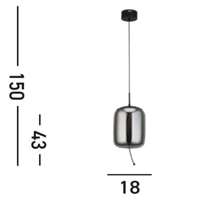 Searchlight Hanglamp GlasLisbon zwart met smoke cilinderglas - 75132-1SM