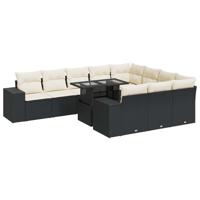 11-delige Loungeset met kussens poly rattan zwart - thumbnail