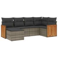 6-delige Loungeset met kussens poly rattan grijs - thumbnail