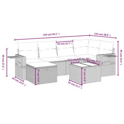 6-delige Loungeset met kussens poly rattan bruin - thumbnail