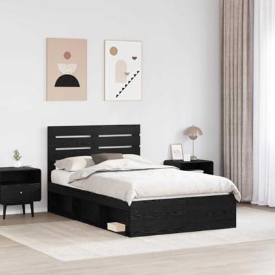 Bedframe met hoofdeinde Zwart 135 x 190 cm Massief grenenhout