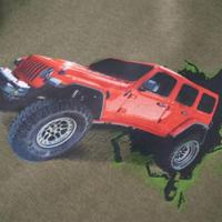 Kindertrui met capuchon terreinwagenprint 128 kakikleurig - thumbnail