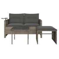 3-delige Loungeset met kussens poly rattan grijs - thumbnail