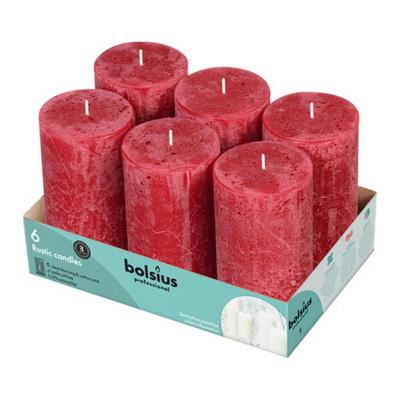 Bolsius - Rustieke Stompkaarsen 130/68 - Velvet Red - 6 stuks Bolsius - Rustieke Stompkaarsen 130/68 - Velvet Red - 6 stuks