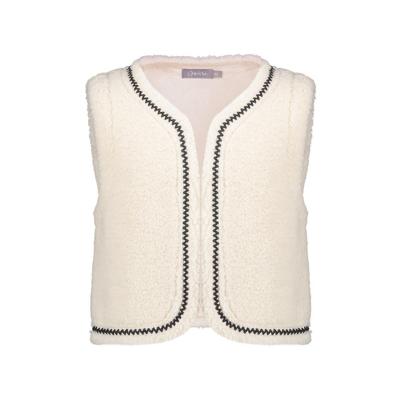Geisha winter gilet meisjes - wit/bruin - zigzag, teddy borduursel