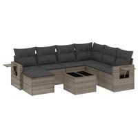 7-delige Loungeset met kussens poly rattan grijs - thumbnail