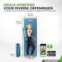 Tunturi NBR Yogamat met Draagtas | Fitness mat Extra dik & zacht | Sportmat | Anti slip | 180x60x1.5cm | Incl Trainingsapp | Petrol Blauw - thumbnail