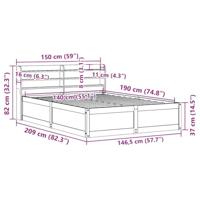 Bedframe met hoofdbord massief grenenhout wit 140x190 cm - thumbnail