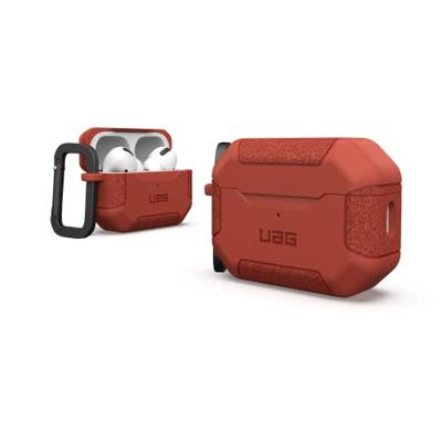 URBAN ARMOR GEAR Scout Case Hoesje voor Apple AirPods Pro 2022, compatibel met draadloos opladen, status, led zichtbaar, gestructureerde TPU, afneembare karabijnhaak, roest