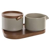 Suikerpot DKD Home Decor 19,5 x 18,5 x 7 cm Beige Bruin Rubberwood 4 Onderdelen - thumbnail