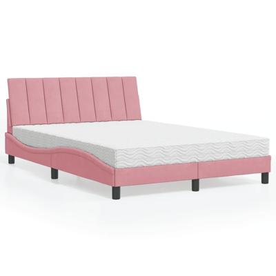 Bed met matras fluweel roze 140x200 cm