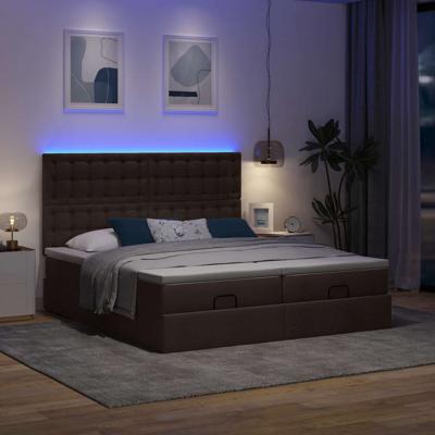 Ottoman bed met matrassen en LED's 200x200cm stof donkerbruin