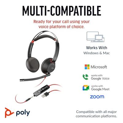 HP Poly Headset Blackwire C5220 Stereo USB- On Ear headset Kabel Stereo Zwart Noise Cancelling Oorbeugel Computer - thumbnail