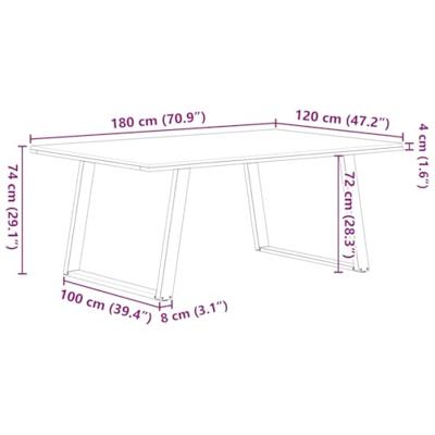 Eettafel 180x120x74 cm massief eikenhout lichtbruin