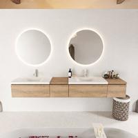MONDIAZ BUKLA 240cm badmeubel met module 40 links kleur Washed Oak met 4 lades. Wastafel CLOUD dubbel 2 kraangaten kleur Talc. - thumbnail