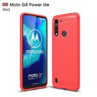 Voor Motorola Moto G8 Power Lite Geborsteld textuur Carbon Fiber TPU Case (Rood) - thumbnail