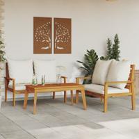 3-delige Loungeset met kussens massief acaciahout - thumbnail