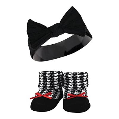 Hudson Baby Infant Girl Headband and Socks Giftset, Red Houndstooth Bows, One Size