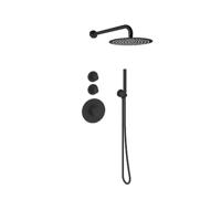 Doucheset Inbouw Deluxe Sanilux Giles Met Box Thermostaat Douchekop 25 cm Rond Geribbelde Knop Mat Zwart - thumbnail