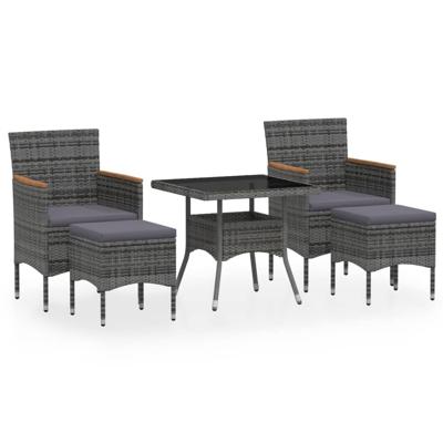 5-delige Tuinset poly rattan en gehard glas grijs - thumbnail