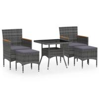 5-delige Tuinset poly rattan en gehard glas grijs - thumbnail