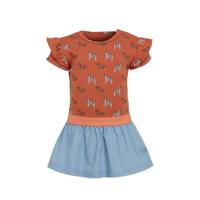B.E.S.S baby jurk met all over print en ruches bruin/blauw - thumbnail