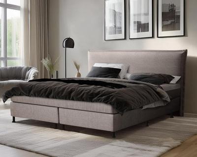 Detroit Boxspringset - Beige, 140x200. Boxspring met luxe hoofdbord, beige.