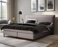 Detroit Boxspringset - Beige, 140x200. Boxspring met luxe hoofdbord, beige. - thumbnail