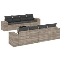 9-delige Loungeset met kussens poly rattan lichtgrijs - thumbnail