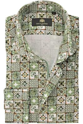 Circle of Gentlemen Overhemd Din Tegel Print Groen Cutaway Slim Fit