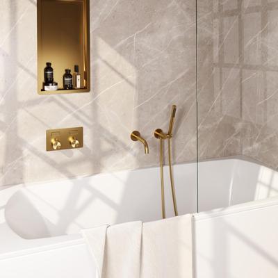 Brauer Gold Edition Thermostatische Inbouw Badkraan Drukknoppen - Uitloop - Staaf - Doucheslang - Wandaansluitbocht - Handdouche - Goud Geborsteld Pvd