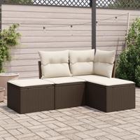 4-delige Loungeset met kussens poly rattan bruin - thumbnail