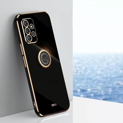 Voor Samsung Galaxy A72 5G XINLI Straight 6D Plating Gold Edge TPU Shockproof Hoesje met Ring Houder (Zwart)