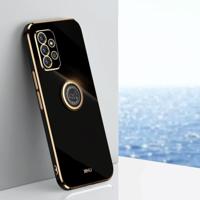 Voor Samsung Galaxy A72 5G XINLI Straight 6D Plating Gold Edge TPU Shockproof Hoesje met Ring Houder (Zwart) - thumbnail