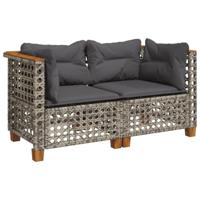 Tuinhoekbanken 2 st met kussens poly rattan grijs - thumbnail