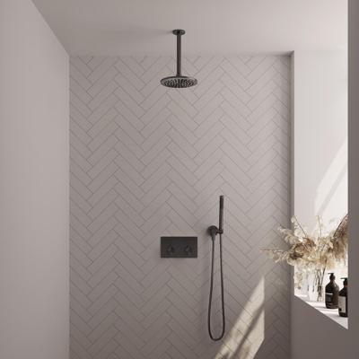 Brauer Gunmetal Edition Thermostatische Regendoucheset Inbouw - Hoofddouche 20 cm - Met Drukknoppen - Handdouche Staaf - Doucheslang - Wandaansluitbocht - Gunmetal