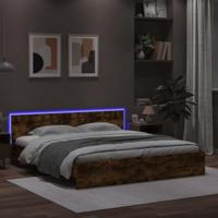 Bedframe met hoofdeinde en LED gerookt eikenkleurig 200x200 cm - thumbnail