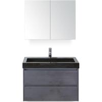 Dante Badmeubelset 80 cm - Beton Antraciet - Wastafel Hardsteen Wit Lucca met Spiegelkast - thumbnail