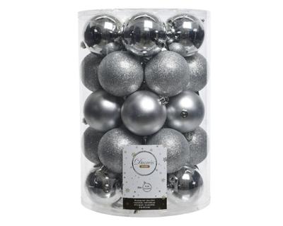 Decoris kerstballen set plastic 34st zilver 8cm Decoris kerstballen set plastic 34st zilver 8cm