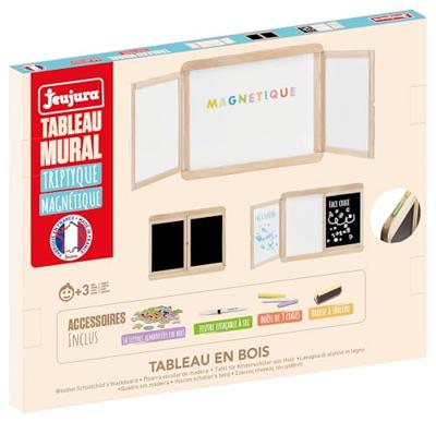 Magnetisch drieluik wandbord - JEUJURA - Magnetische centrale leisteen, 2 panelen, wit en krijtzijde