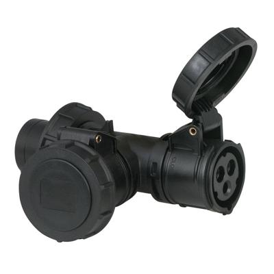 Showtec CEE 3-polig 16A T-connect stroomverdeler IP67 Showtec CEE 3-polig 16A T-connect stroomverdeler IP67