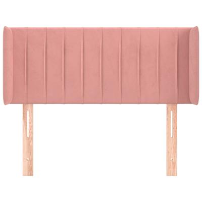 Hoofdbord met randen 147x16x118/128 cm fluweel roze - thumbnail