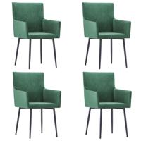 vidaXL Eetkamerstoelen 4 st met armleuningen fluweel groen - thumbnail